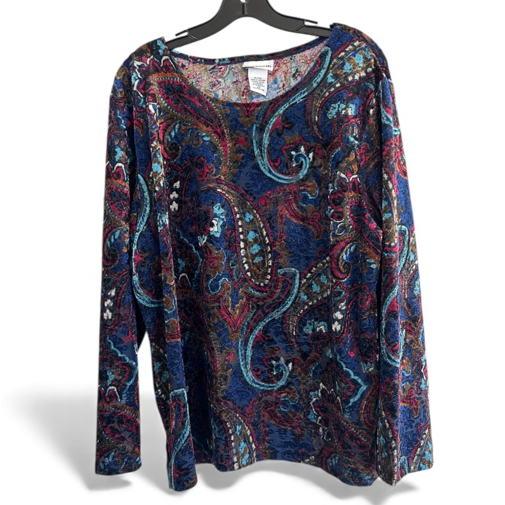 Y2K BONWORTH Burnout Velvet Paisley Jewel Tone Top Whimsigoth Fairy Grunge Sz LP